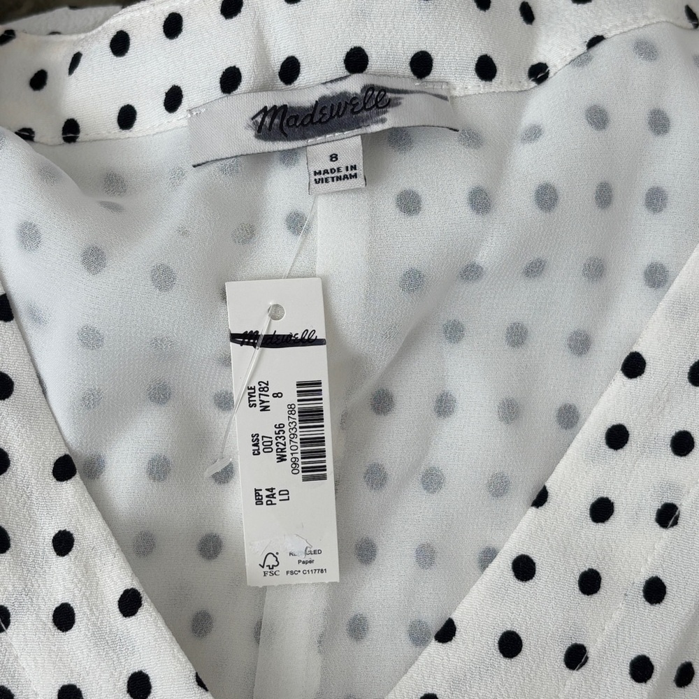 NWT Madewell Button-Front White Polka dot Mini Dress size 8 vneck shirt dress - Picture 7 of 10